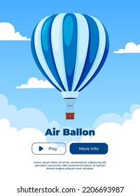 Banner hot air balloon on the background of the sky with clouds. Vector illustration