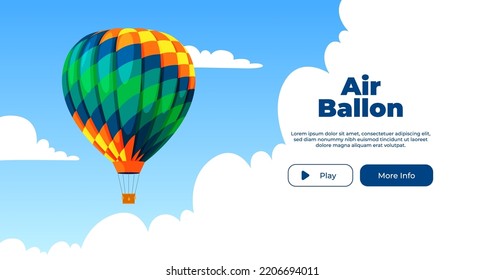 Banner hot air balloon on the background of the sky with clouds. Vector illustration