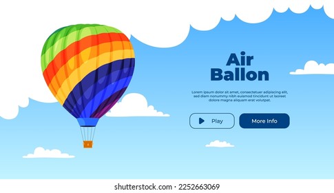 Banner hot air balloon on the background of the sky with clouds. Vector illustration