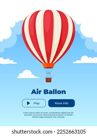 Banner hot air balloon on the background of the sky with clouds. Vector illustration