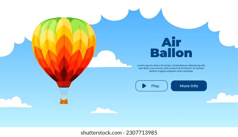 Banner hot air balloon on the background of the sky with clouds. Vector illustration