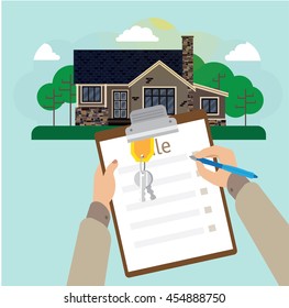 banner with house keys and hands and invoice