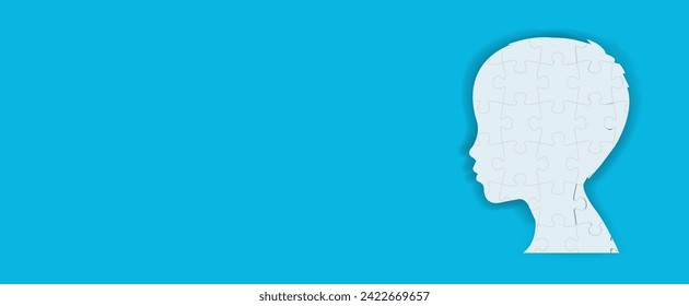 Banner With Human Head Profile With Puzzle 