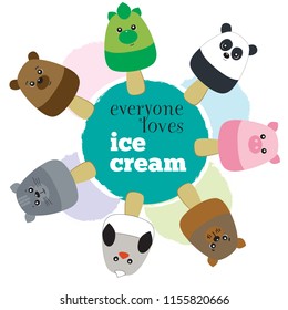 banner with ice cream and funny cartoon animals.