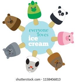 banner with ice cream and funny cartoon animals.