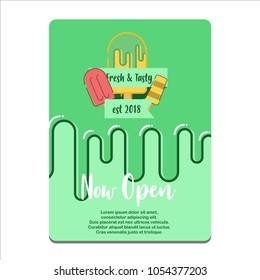 Banner ice cream now open green flat color