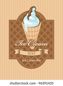 banner with ice cream on waffle background