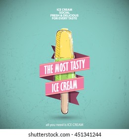 Banner with ice cream. Sketch style. Vector collection.