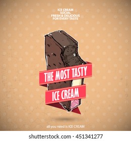 Banner with ice cream. Sketch style. Vector collection.