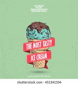 Banner with ice cream. Sketch style. Vector collection.