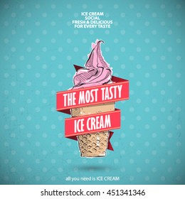 Banner with ice cream. Sketch style. Vector collection.