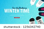 Banner with Ice skates. Figure skating. Texture of ice surface. Winter sports. Vector illustration background