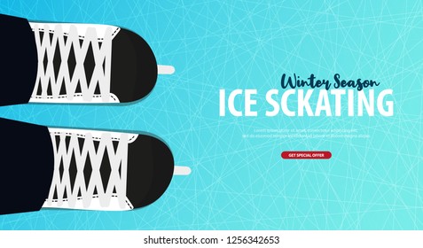 Banner with Ice skates. Figure skating. Texture of ice surface. Winter sports. Vector illustration background