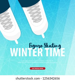 Banner with Ice skates. Figure skating. Texture of ice surface. Winter sports. Vector illustration background