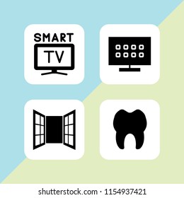 banner icon. 4 banner set with opened window door of glasses, tooth and smart tv vector icons for web and mobile app