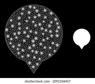 Icono de la pancarta y estructura de la pancarta de malla brillante con manchas luminosas. Modelo iluminado generado con icono vectorial de banner y malla triangulada. Banner de marco brillante, sobre un fondo negro.