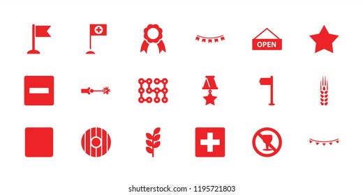 Banner icon. collection of 18 banner filled icons such as star, plus, minus, no alcohol, flag, ribbon, open plate, shield, medal. editable banner icons for web and mobile.