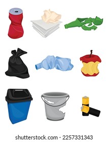 banner icon concept Plastic waste separate recycling cans sorting for garbage disposal with white background trash illustration.