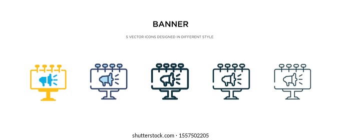 banner icon in different style vector illustration. two colored and black banner vector icons designed in filled, outline, line and stroke style can be used for web, mobile, ui