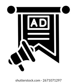 Ilustración vectorial de estilo de glifo de icono de Anuncio