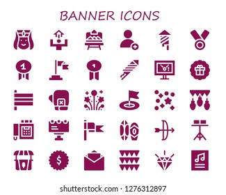  banner icon set. 30 filled banner icons. Simple modern icons about  - Armenian, Motivation, Artboard, Add, Fireworks, Medal, Quality, Flag, Badge, Display, Sticker, Flags, Boxing gloves