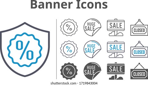 banner icon set included sale, warranty, discount, closed icons