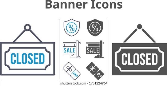 banner icon set included sale, closed, warranty, discount icons