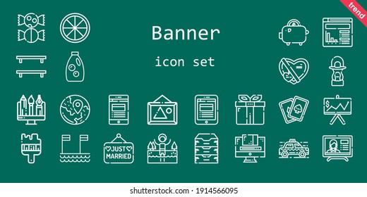 banner icon set. line icon style. banner related icons such as gift, brush, news, website, cards, just married, bookshelf, taxi, news report, graphic design, archive, lantern, pictures, presentation