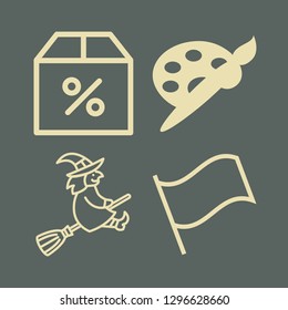 banner icon set with witch, flag and brush and palette vector illustration