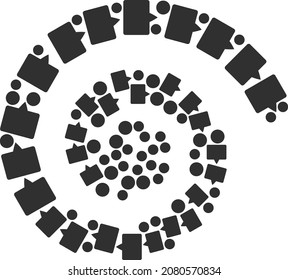 Banner icon spiral curl collage. Banner icons are composed into whirlpool vector illustration. Abstraction spiral designed from scattered banner icons.