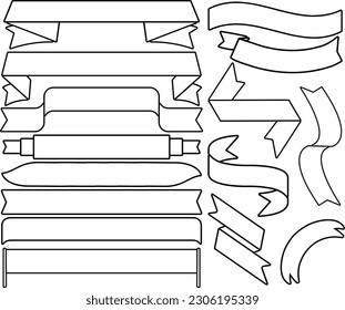 Banner icon vector illustration set pack. Ribbon, scroll and flag banner outline for icon, sign and symbol. Banner graphic resources for promotion, offer, advertisement and celebration