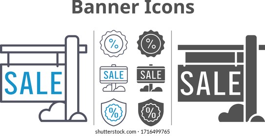 banner icons icon set included sale, discount, warranty icons