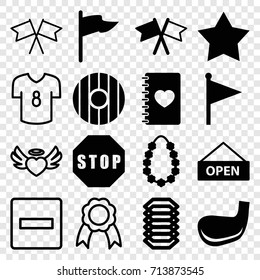 Banner icons set. set of 16 banner filled and outline icons such as star, notebook with heart, flag, garland, stop, golf stick, open plate, electric circuit, shield