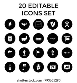 Banner icons. set of 20 editable filled banner icons such as wheat, smoking area, flag, shield, heart angel wings. best quality banner elements in trendy style.