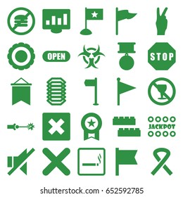 Banner icons set. set of 25 banner filled icons such as smoking area, child building kit, jackpot, no alcohol, no sound, cancel, ribbon, open, stop, electric circuit, hazzard