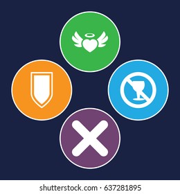 Banner icons set. set of 4 banner filled icons such as no alcohol, heart angel wings, cancel