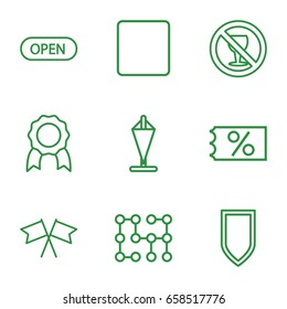 Banner icons set. set of 9 banner outline icons such as no alcohol, stop, flag, open, electric circuit, shield, ticket on sale