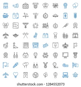 banner icons set. Collection of banner with maple leaf, stand, hot air balloon, balloons, no food, airplane, flag, boxing, medal, boxing glove. Editable and scalable banner icons.