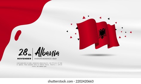 Banner illustration of Albania independence day celebration with text space. Waving flag and hands clenched. Vector illustration.