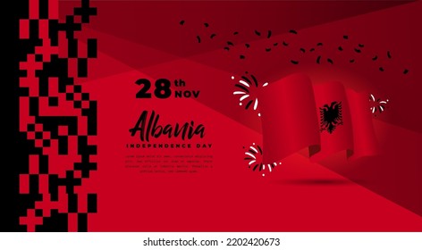 Ilustración de la celebración del Día de la Independencia de Albania con espacio de texto. Bandera ondeando y las manos apretadas. Ilustración vectorial.