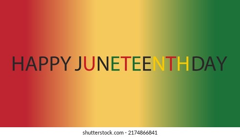 Banner illustration and background in juneteenth day.In picture have green yellow and red with word happy  juneteenth day.