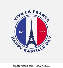 Banner illustration of Bastille Day celebration. Flag and Eifel tower icon. Viva la France means Long live France. Vector illustration.