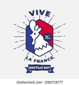 Banner illustration of Bastille Day celebration with rooster French icon. Viva la France means Long live France. Vector illustration.