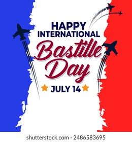 Banner illustration of Bastille Day celebration with Eifel Tower, Waving flag and French National Day July 14