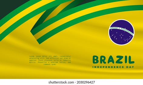 Banner illustration of Brazil independence day celebration. Waving flag and hands clenched. Vector illustration.