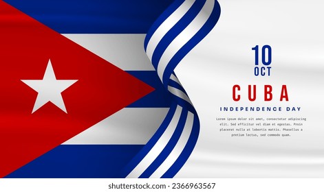 Banner illustration of Cuba independence day celebration with text space. Waving flag and hands clenched. Vector illustration.