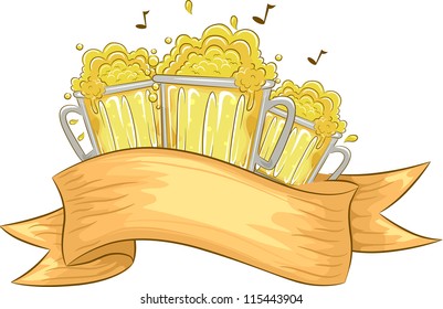 Banner Illustration Featuring Beer Mugs Overflowing With Fizz