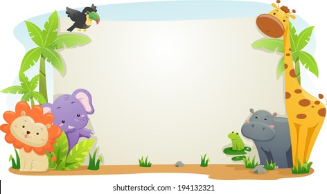Banner Illustration Featuring Cute Safari Animals