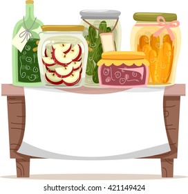 Ilustración De Pancartas Con Diferentes Alimentos Conservados