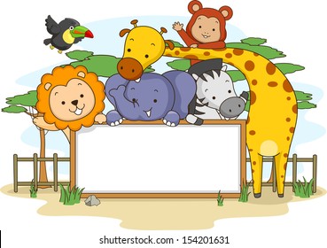 Banner Illustration Featuring Jungle Animals Posing for a Group Photo